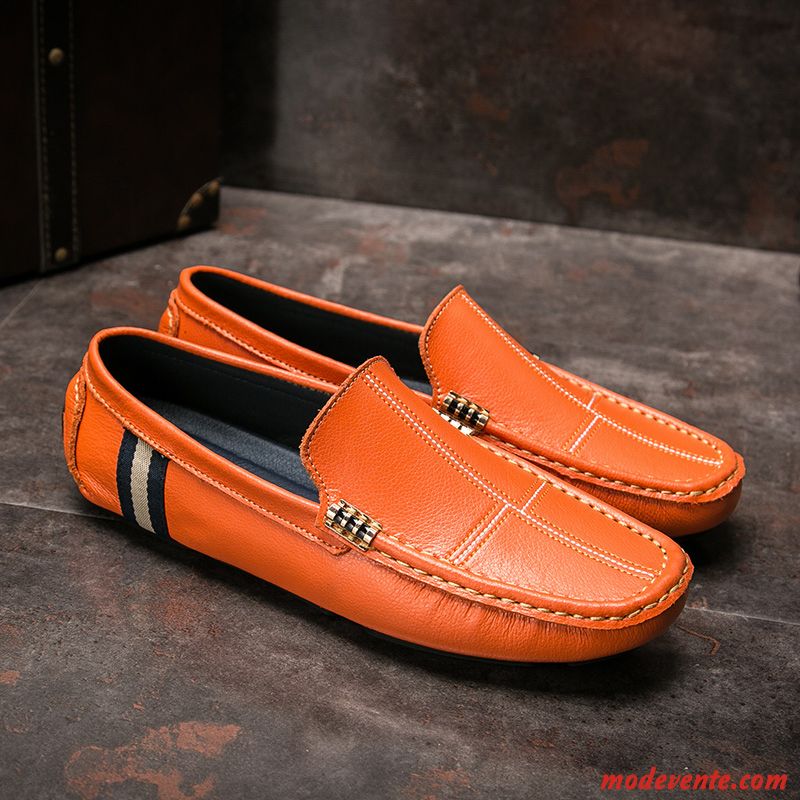 Mocassins Homme Tous Les Assortis Personnalité Décontractée Tendance Chaussures En Cuir Cuir Véritable Orange Brun