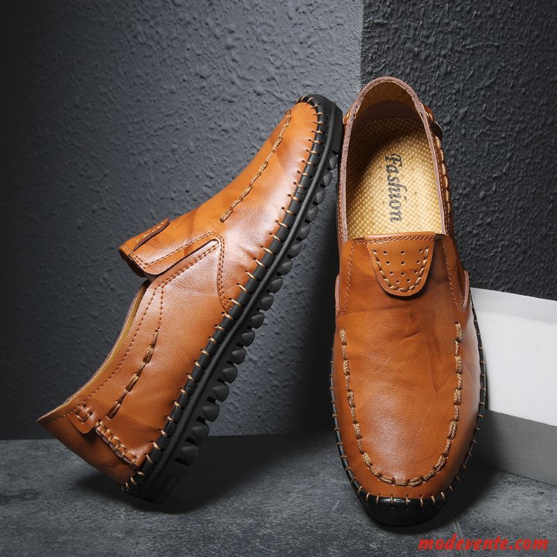 Mocassins Homme Été Angleterre Décontractée Semelle Doux Chaussures En Cuir Tous Les Assortis Marron