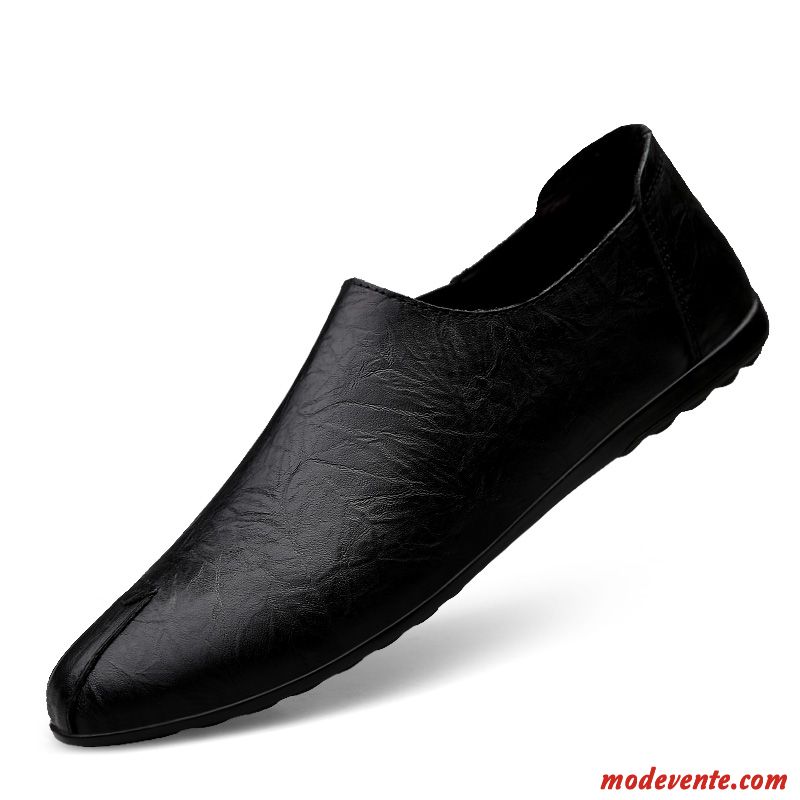 Mocassins Homme Été Cuir Véritable Chaussures En Cuir Tendance Semelle Doux Mode Noir