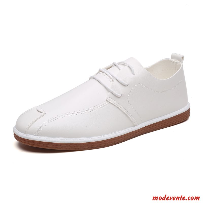 Mocassins Homme Été Tendance Angleterre Décontractée Respirant Chaussures En Cuir Blanc