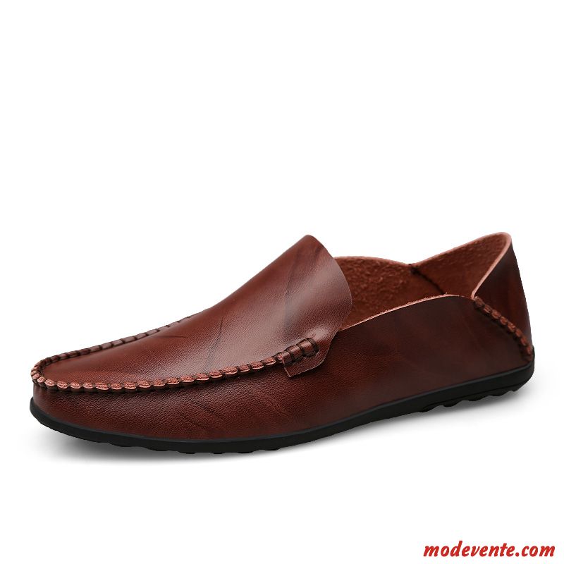 Mocassins Homme Été Tendance Cuir Véritable L'automne Personnalité Chaussures En Cuir Rouge Marron