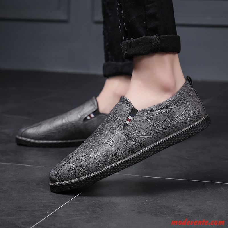 Mocassins Homme Été Tous Les Assortis Angleterre Tendance Décontractée Chaussures En Cuir Gris