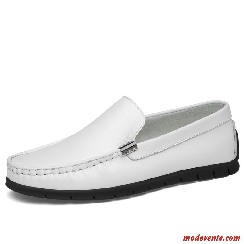 Mocassins Homme Été Tous Les Assortis Décontractée Chaussures En Cuir Cuir Véritable Blanc