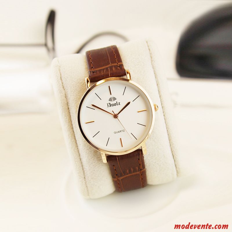 Montre Femme Simple Montre À Bracelet Très Mince Amoureux Étudiant Étanche Marron