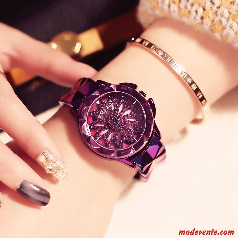 Montre Femme Tendance Réseau Étudiant Ciel Étoilé Étanche Authentique Rouge Violet