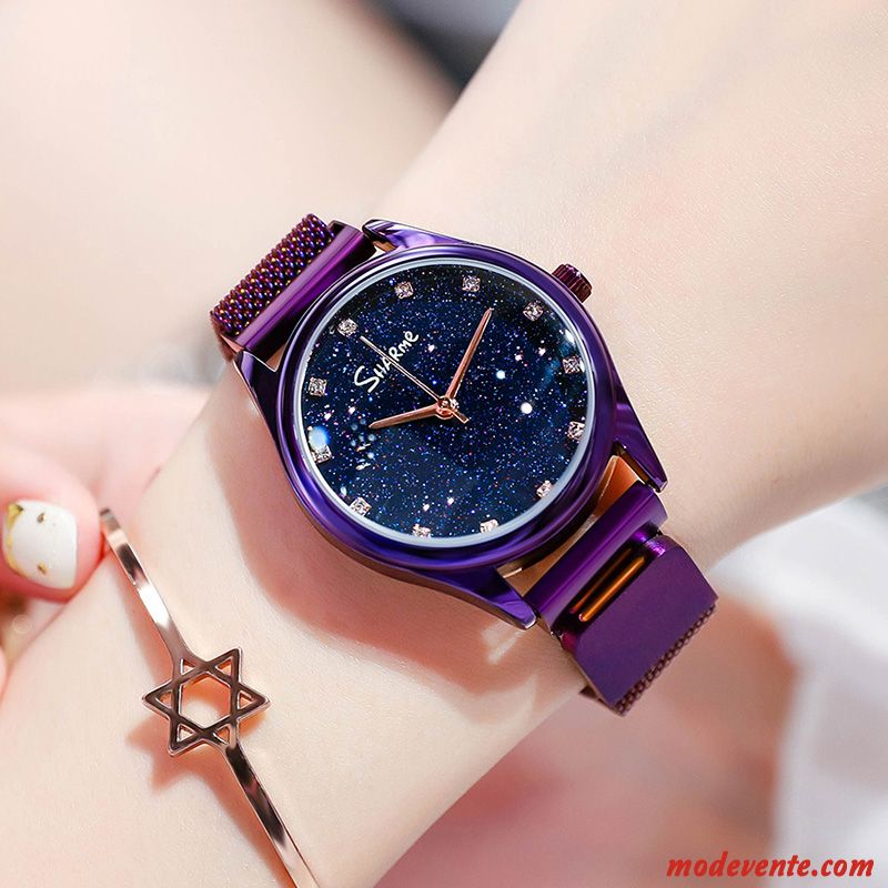 Montre Femme Étudiant Ciel Étoilé Montre À Bracelet Étanche Mode Réseau Rouge Violet