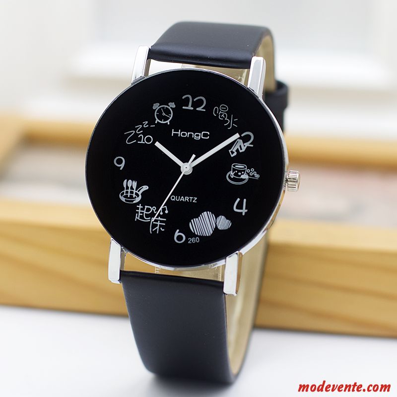 Montre Femme Étudiant Montre À Bracelet Homme Enfant Dessin Animé Frais Noir