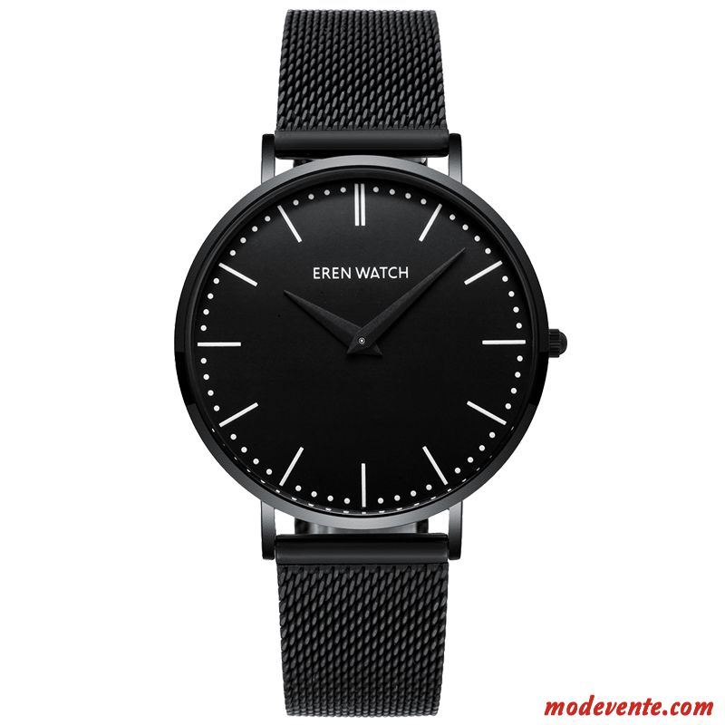 Montre Homme Acier Inoxydable Atmosphère Tendance Montre À Quartz Très Mince Loisir Noir