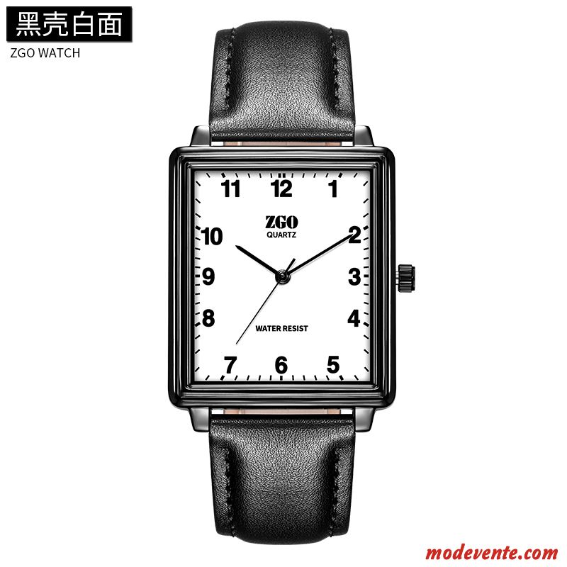 Montre Homme Carré Étudiant Très Mince Simple Loisir Longue Blanc Noir