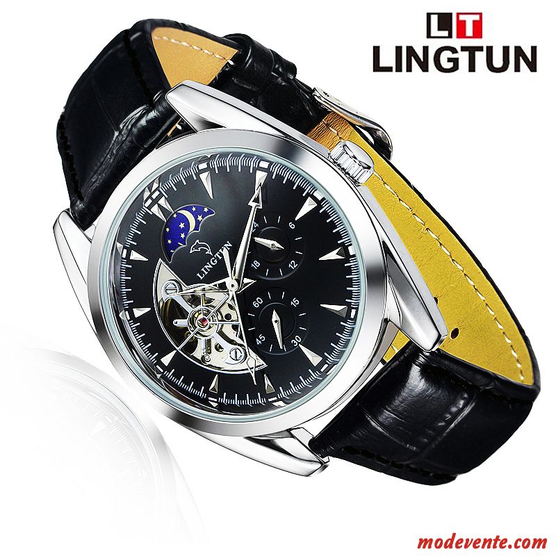 Montre Homme Ceinture Montre À Bracelet Lumineux Automatique Creux Papillon Noir Argent