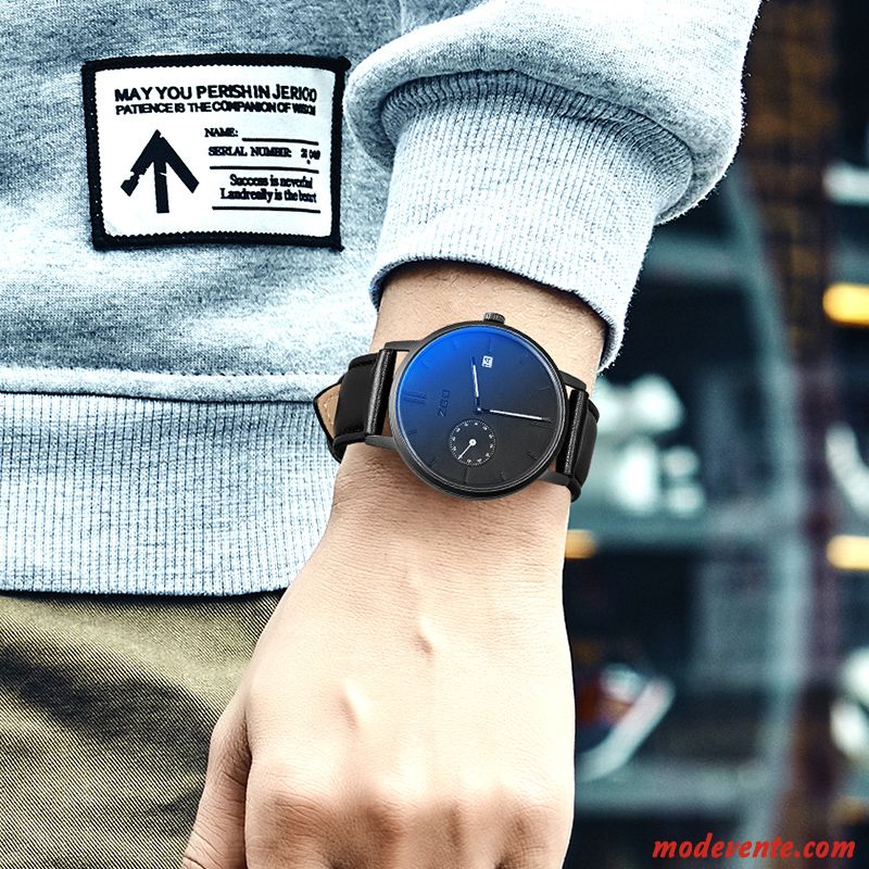 Montre Homme Ceinture Simple Givré Les Adolescents Milieu Étanche Bleu Noir