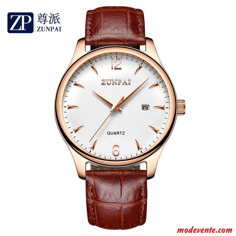 Montre Homme Montre À Bracelet Authentique Étudiant Ceinture Sport Tendance Rose Blanc Marron Or