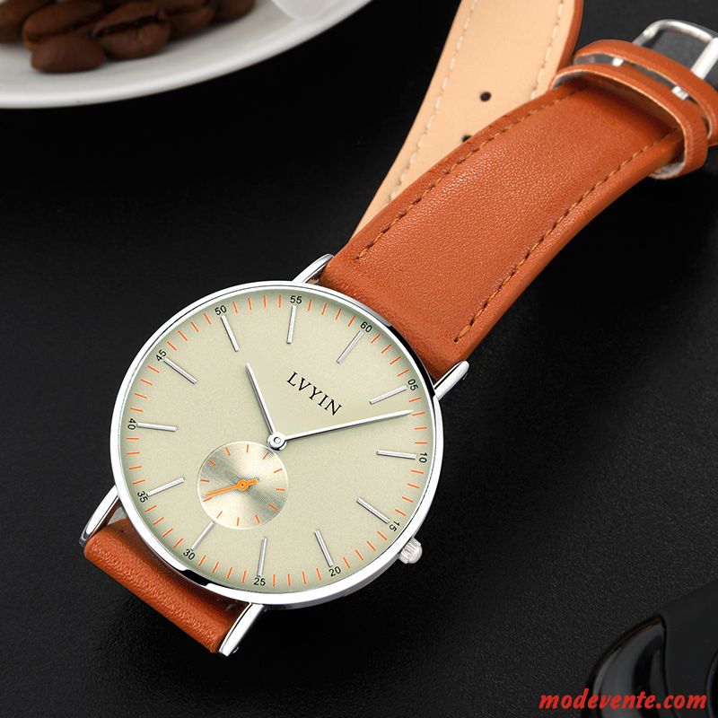 Montre Homme Simple Montre À Bracelet Ceinture Femme Tendance Mode Orange Vert Or Gris