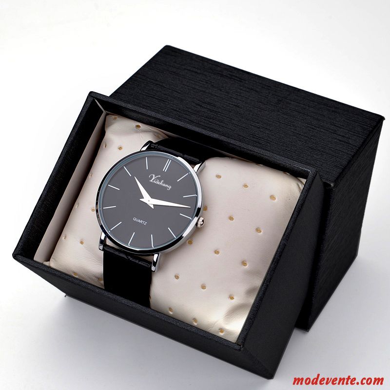 Montre Homme Simple Tendance Ultra Étanche Très Mince Mode Noir Argent