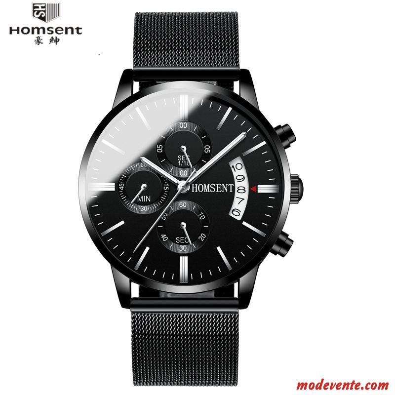 Montre Homme Sport Authentique Mode Calendrier Montre À Quartz Étanche Noir Argent