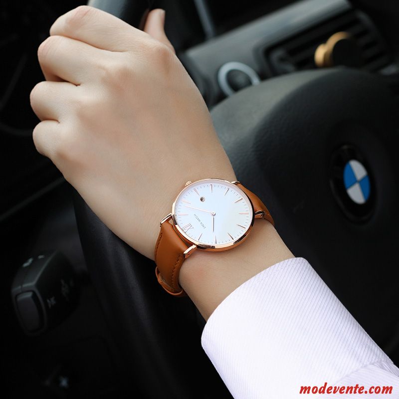 Montre Homme Étanche Authentique Tendance Personnalité Loisir Très Mince Rose Blanc Brun Or