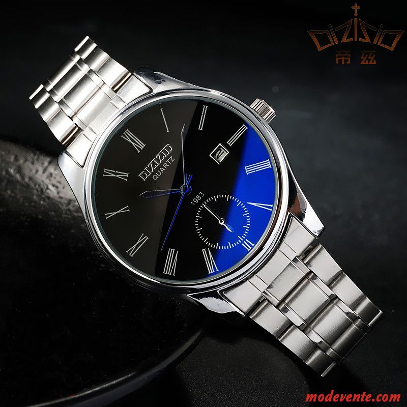 Montre Homme Étanche Très Mince Watchband Montre À Bracelet Calendrier Le Nouveau Bleu Noir