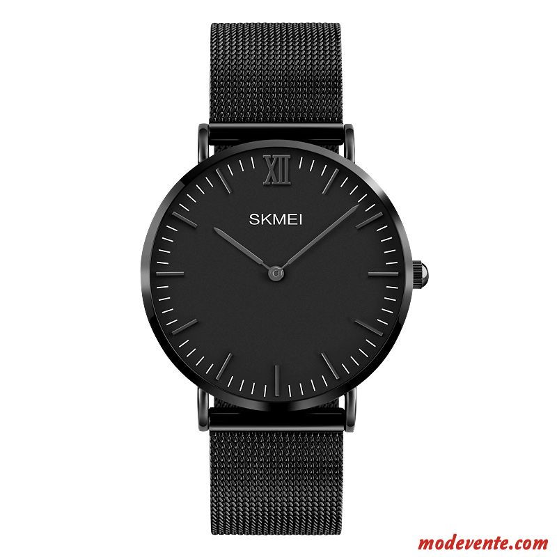 Montre Homme Étudiant Adulte Mode Montre À Bracelet Watchband Montre À Quartz Noir