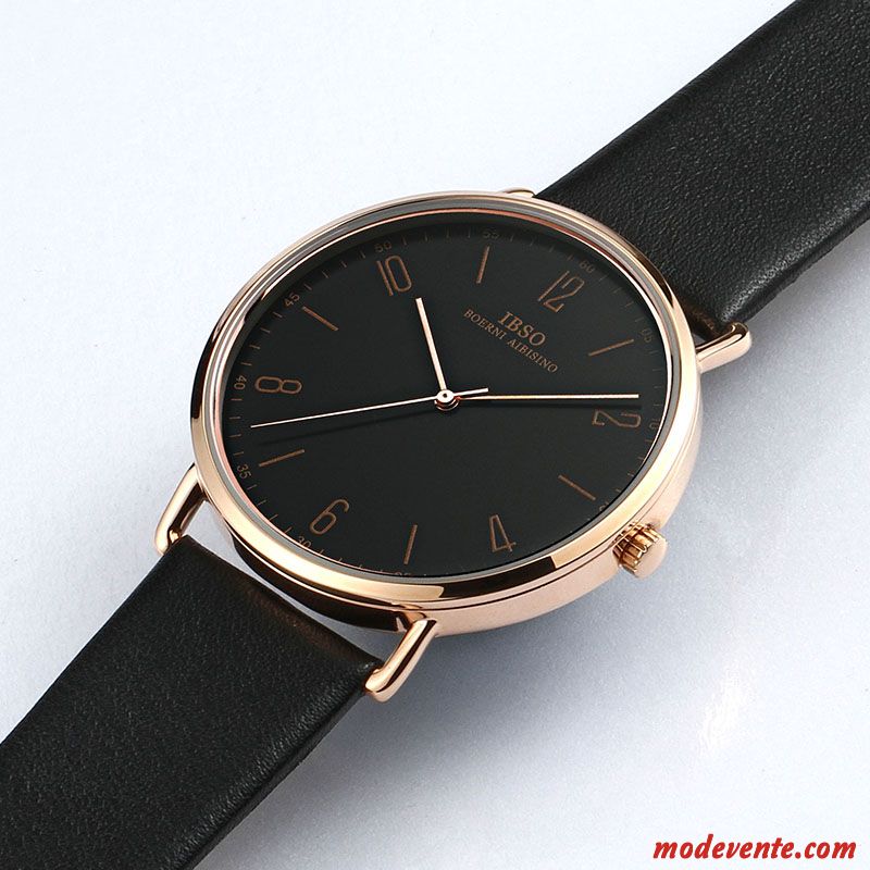 Montre Homme Étudiant Montre À Bracelet Tendance Simple Ceinture Rétro Noir