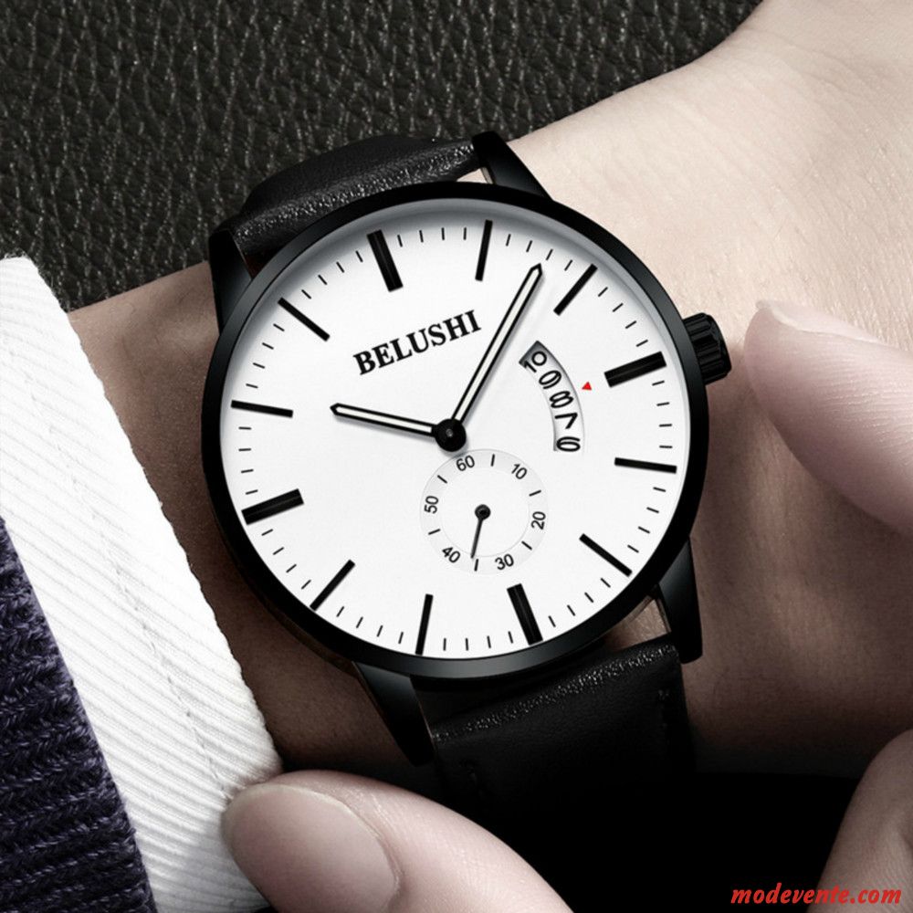 Montre Homme Étudiant Étanche Montre À Quartz Montre À Bracelet Mode Tendance Blanc Noir