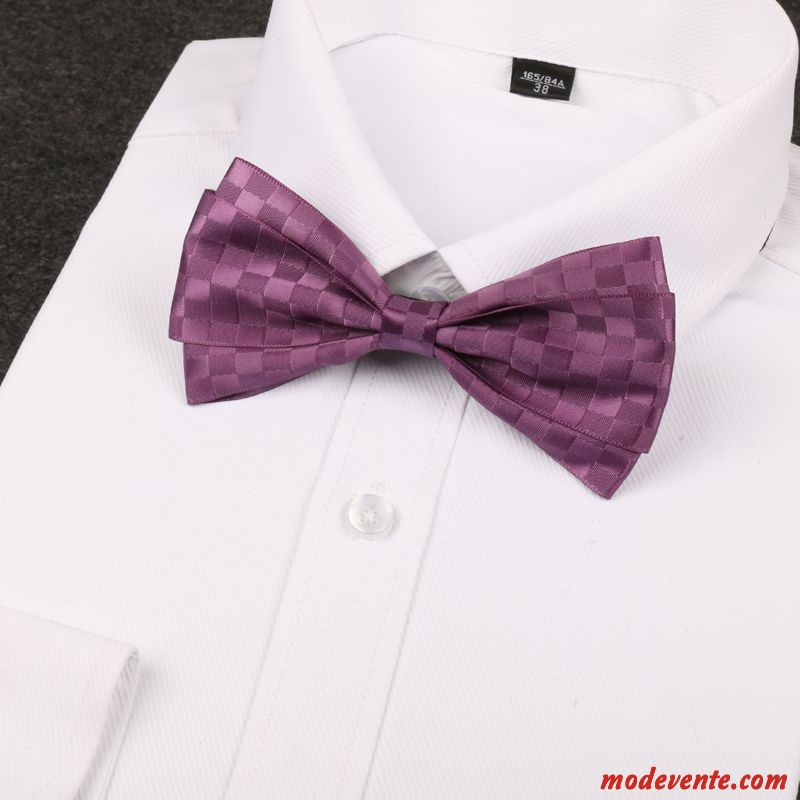 Nœud Papillon Homme Couche Double Britanique Meilleur Homme Le Marié Mariage Vêtements De Cérémonie Rouge Violet