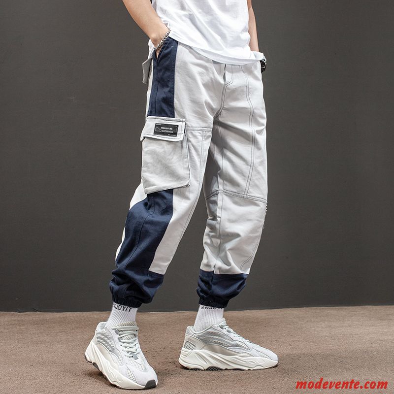 Pantalon Cargo Homme Baggy L'automne Serrés Hip Hop Marque De Tendance Couleur De Contraste Blanc