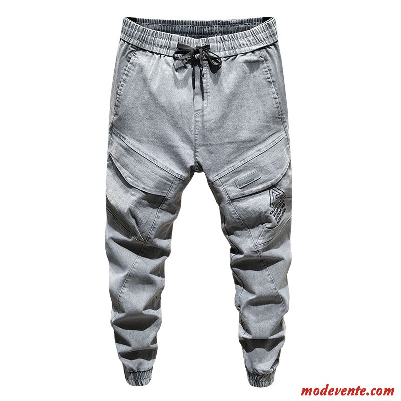 Pantalon Cargo Homme Baggy Serrés Jeans Élastique Marque De Tendance Été Gris