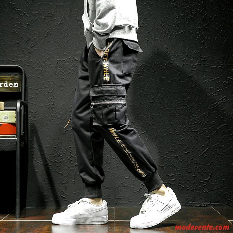 Pantalon Cargo Homme Grande Taille Multi-poche Serrés Gras Collants Tendance Noir