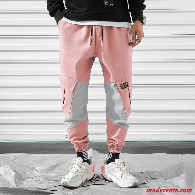 Pantalon Cargo Homme Harlan Grande Taille Marque De Tendance Épissure Hip Hop Gras Couleur De Contraste Rouge Rose