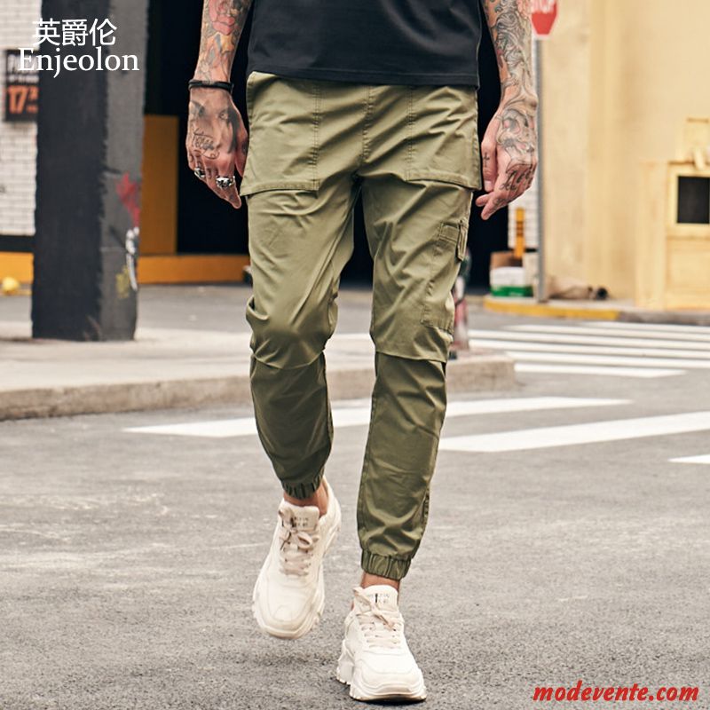 Pantalon Cargo Homme Marque De Tendance Maigre Baggy Pantalons Serrés Vert