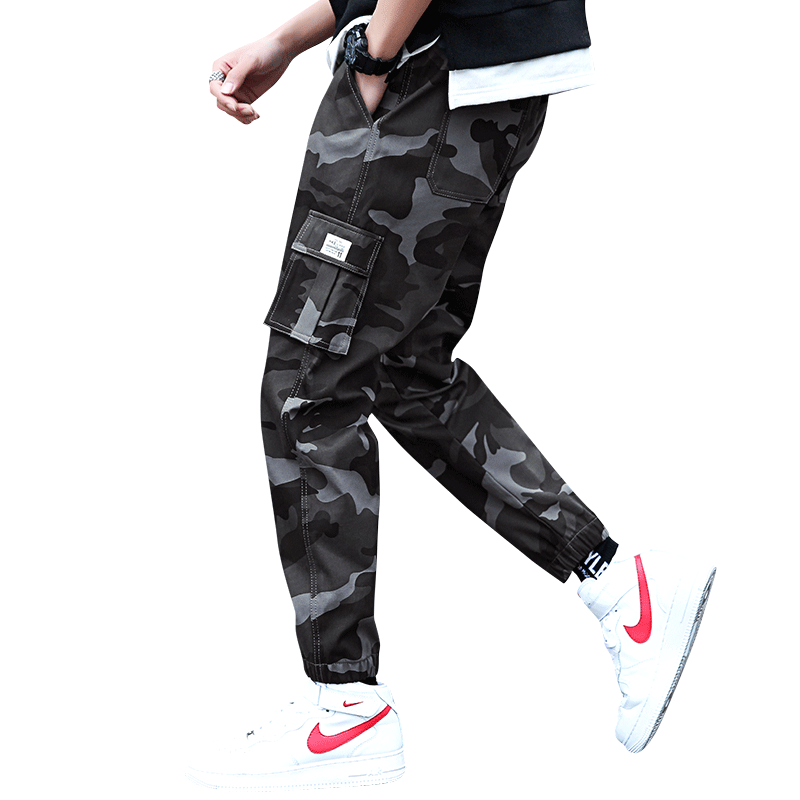 Pantalon Cargo Homme Marque De Tendance Sport Baggy Étudiant Serrés Camouflage Gris