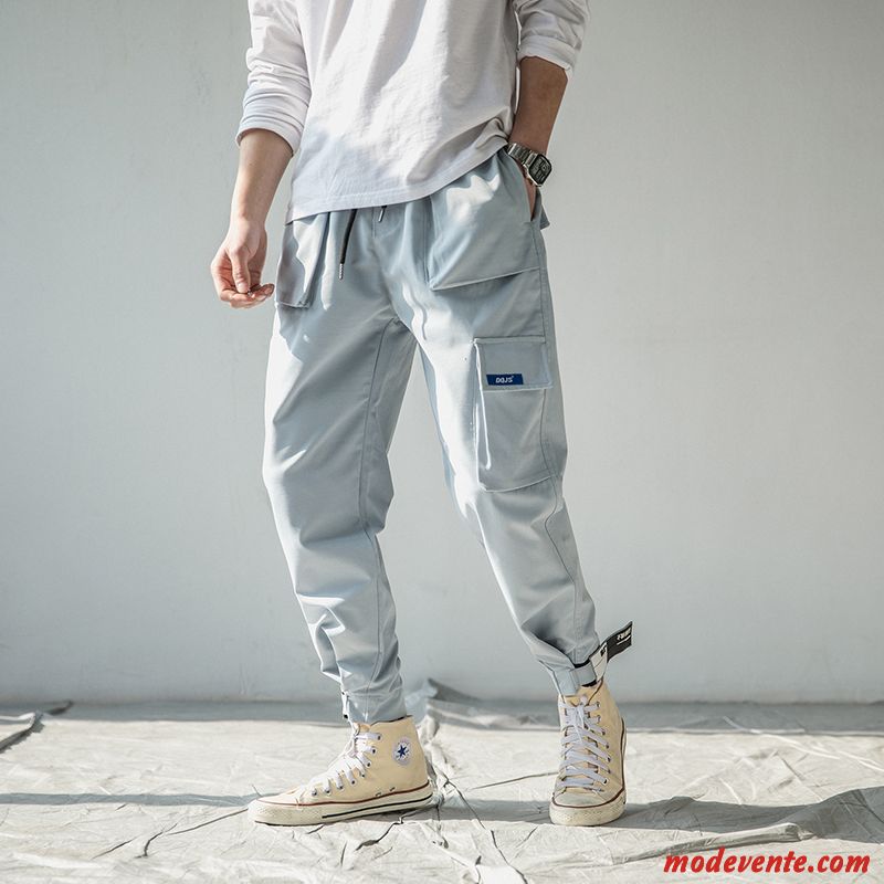 Pantalon Cargo Homme Pantalons Hip Hop Multi-poche Les Pantalons De Survêtement Baggy Serrés Gris