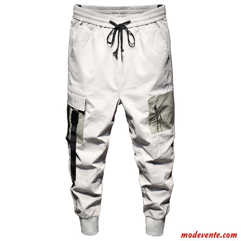 Pantalon Cargo Homme Pantalons Les Pantalons De Survêtement Les Adolescents Marque De Tendance Serrés Été Blanc