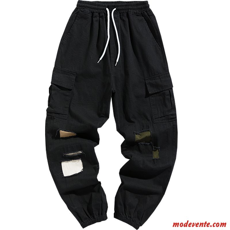 Pantalon Cargo Homme Pièce Marque De Tendance Hip Hop Baggy Troués Rue Noir