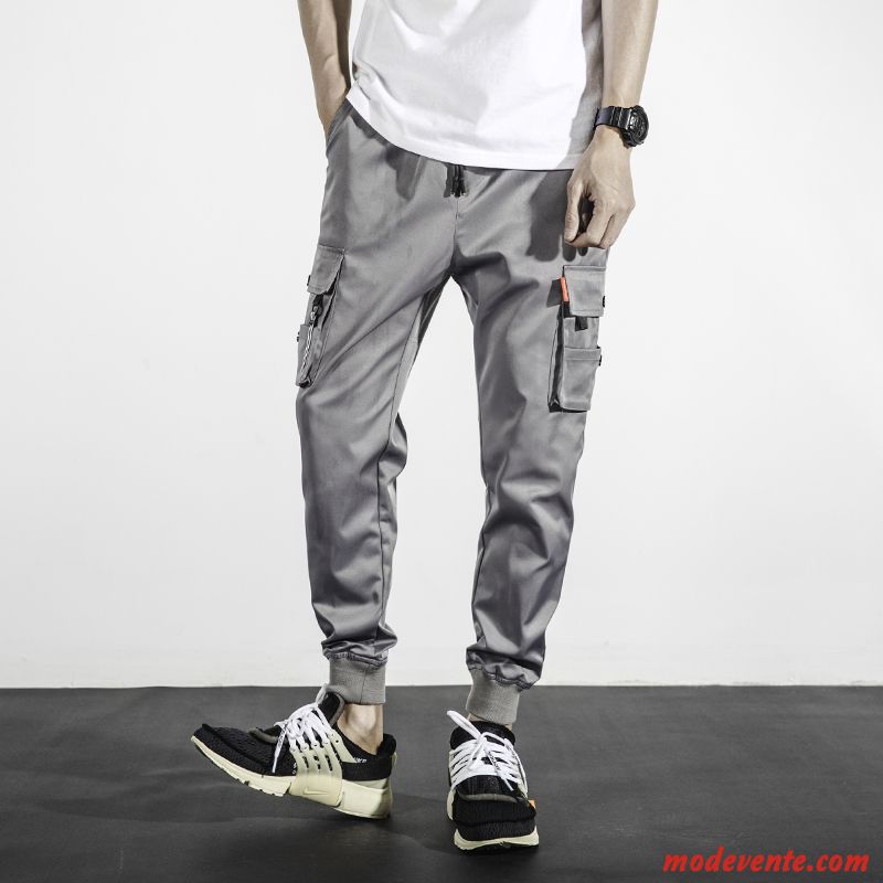 Pantalon Cargo Homme Serrés Décontractée Hip Hop Multi-poche Marque De Tendance Été Gris