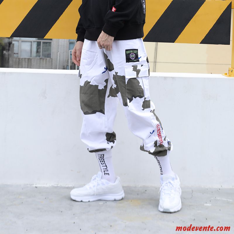 Pantalon Cargo Homme Tendance Hip Hop Marque De Tendance Camouflage Ultra Maigre Blanc