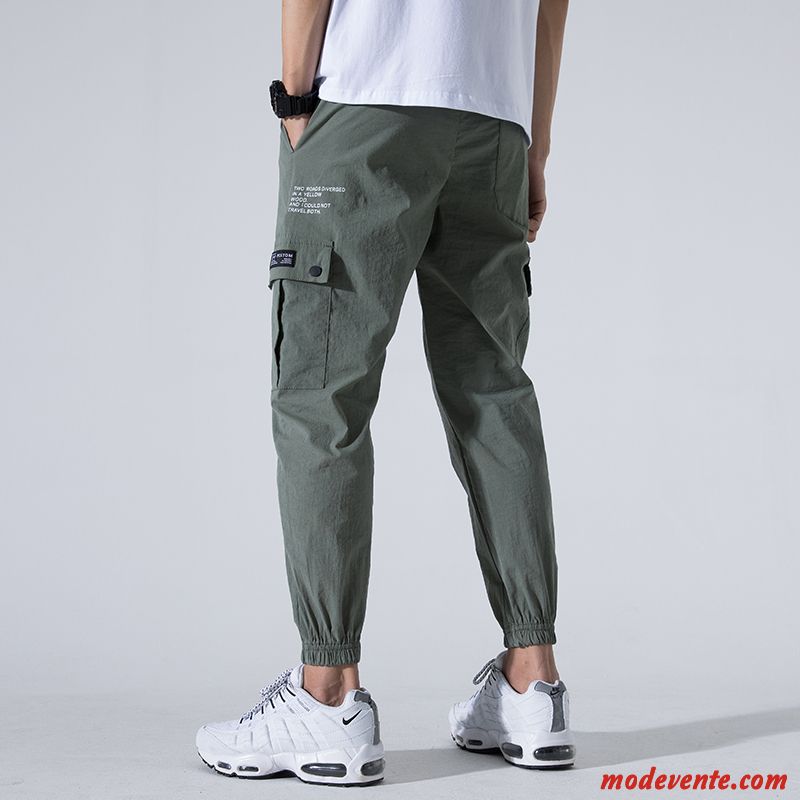 Pantalon Cargo Homme Étudiant Été Pantalons Marque De Tendance Serrés Soie De Glace Vert