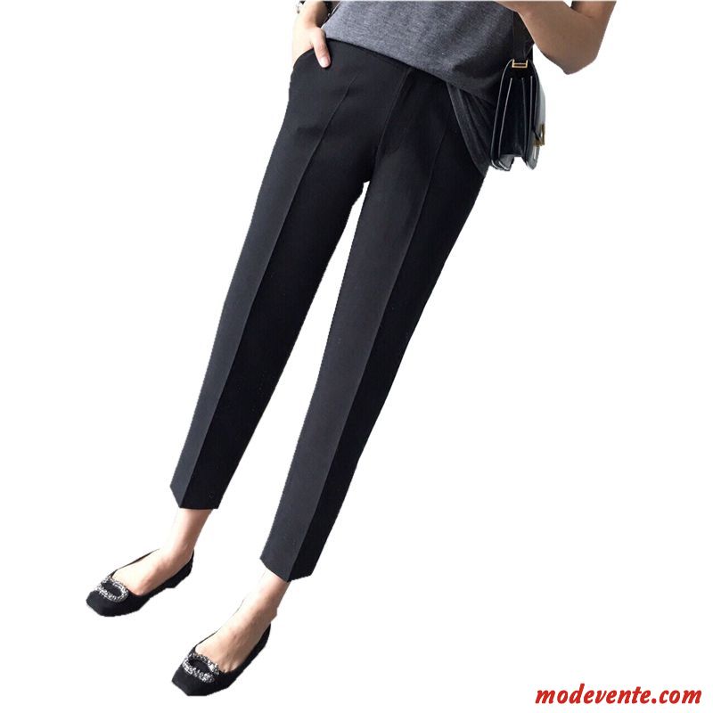 Pantalon Femme Baggy Jambe Droite Costume Été Noir