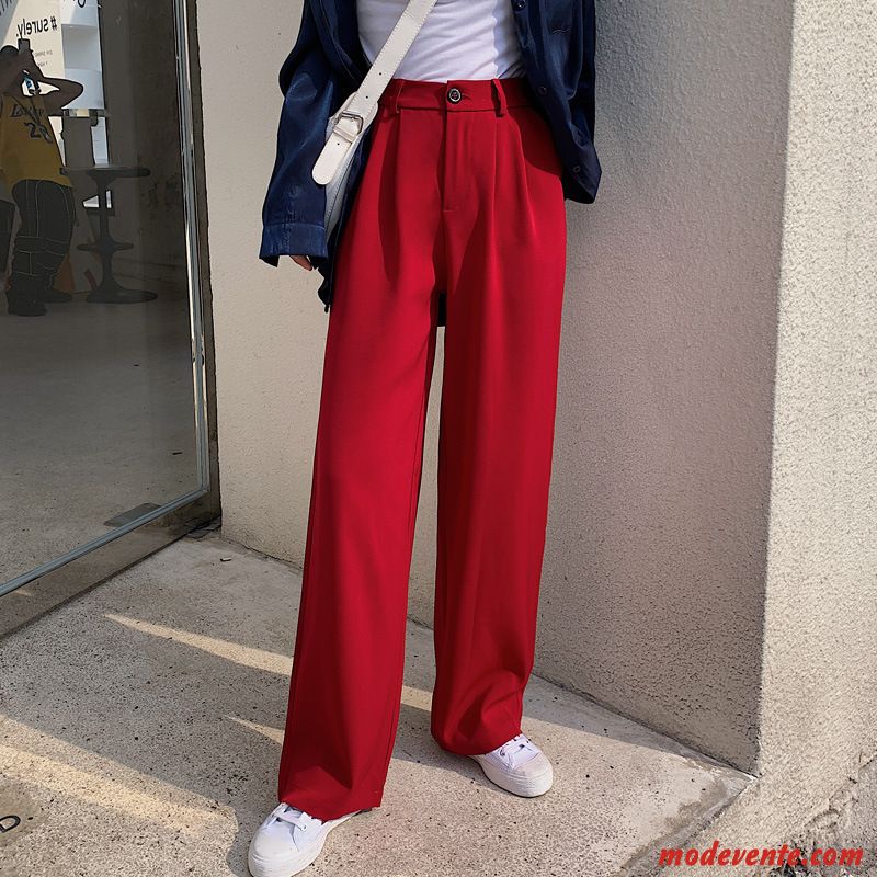 Pantalon Femme Baggy Mince Jambe Droite Longue Costume Légère Rouge