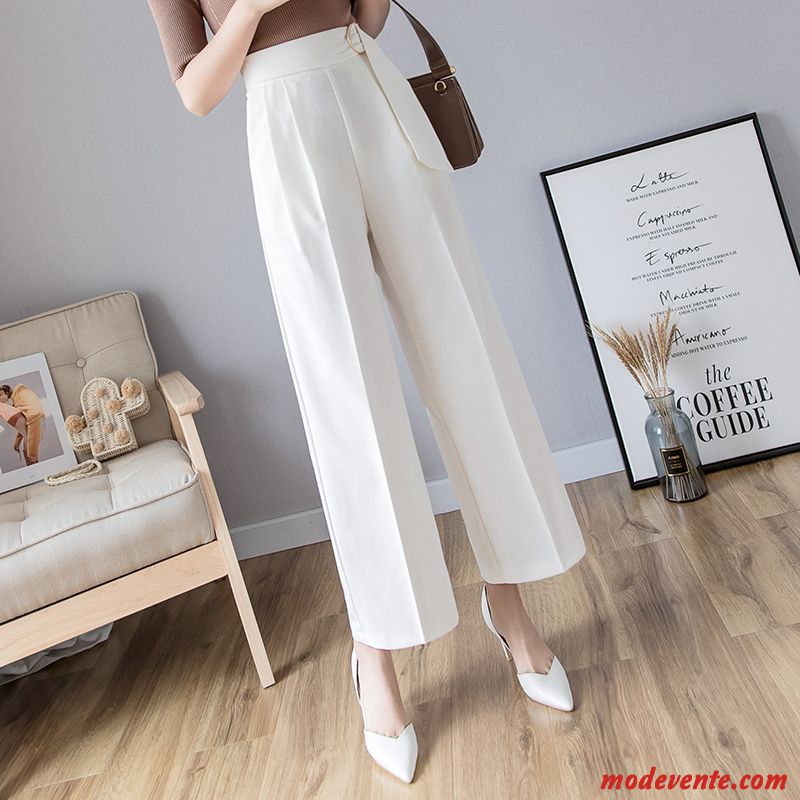 Pantalon Femme Jambe Droite Costume Décontractée Haute Cintrée Baggy Collants Blanc