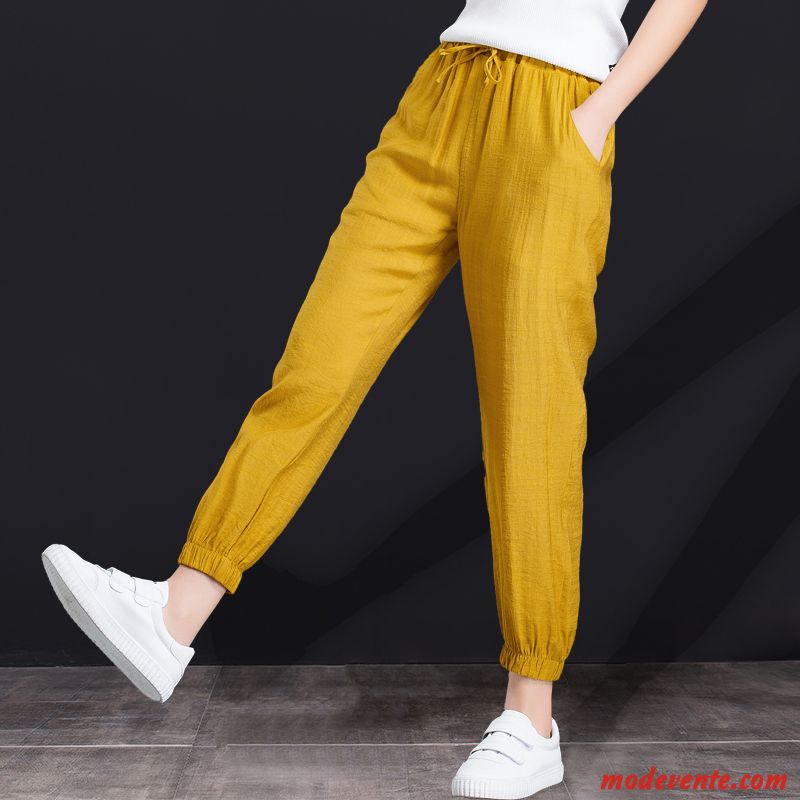 Pantalon Femme Mince Été Étudiant Légère Soie De Glace Collants Jaune Gris