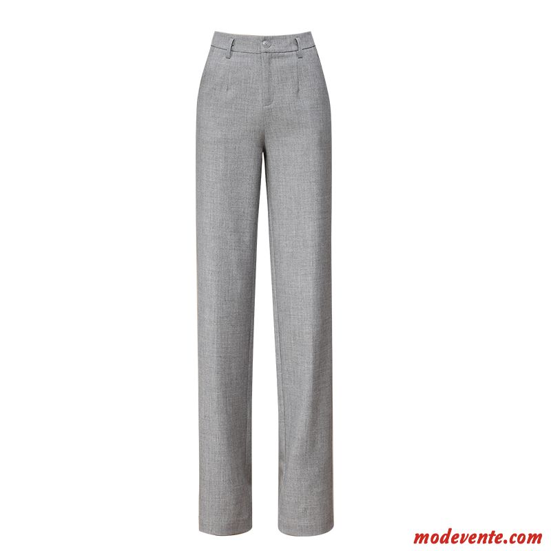 Pantalon Femme Printemps Baggy Décontractée Haute Cintrée Jambe Droite Ceinture Gris