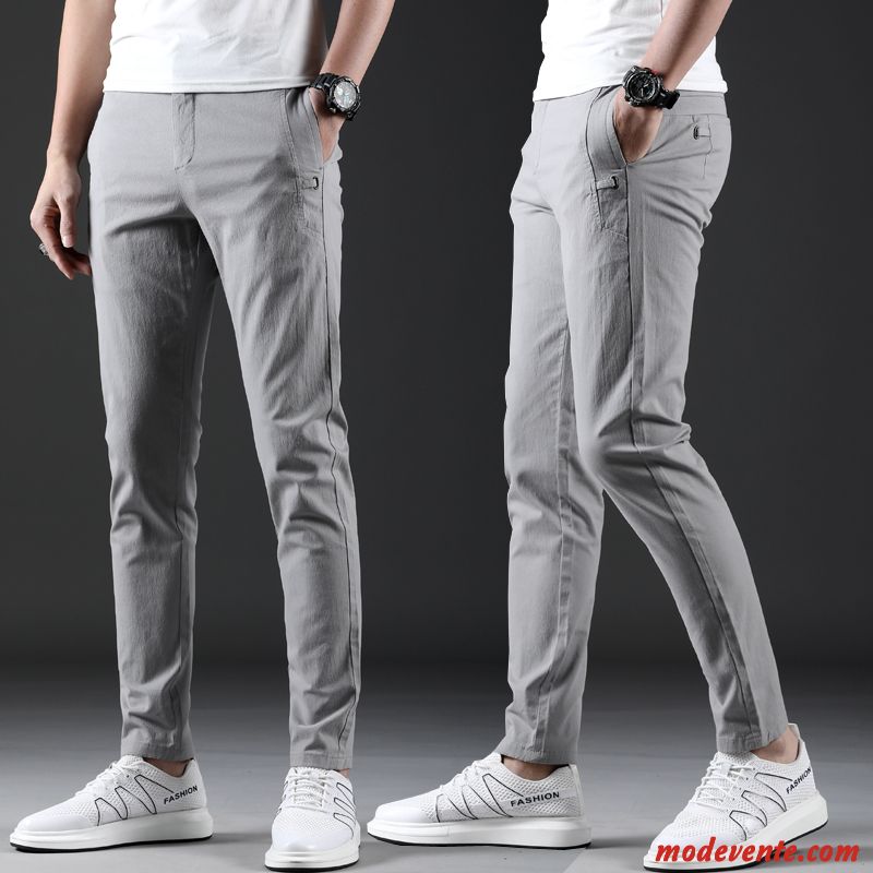 Pantalon Homme Coton Bio Jambe Droite Longue Slim Pantalons Été Gris Clair