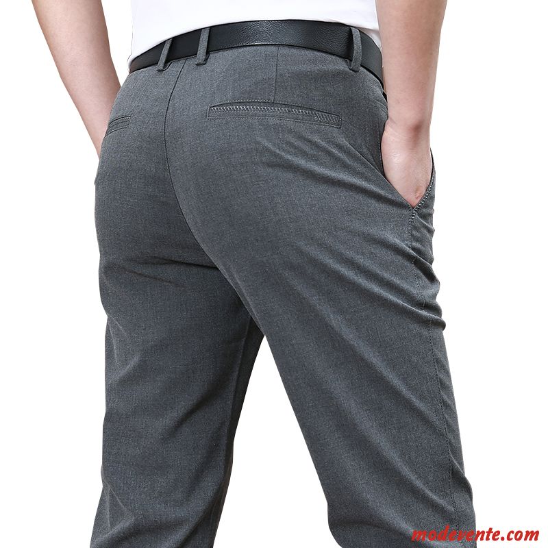 Pantalon Homme Jambe Droite Pantalons Mode Été Extensible Middle Waisted Gris Foncé