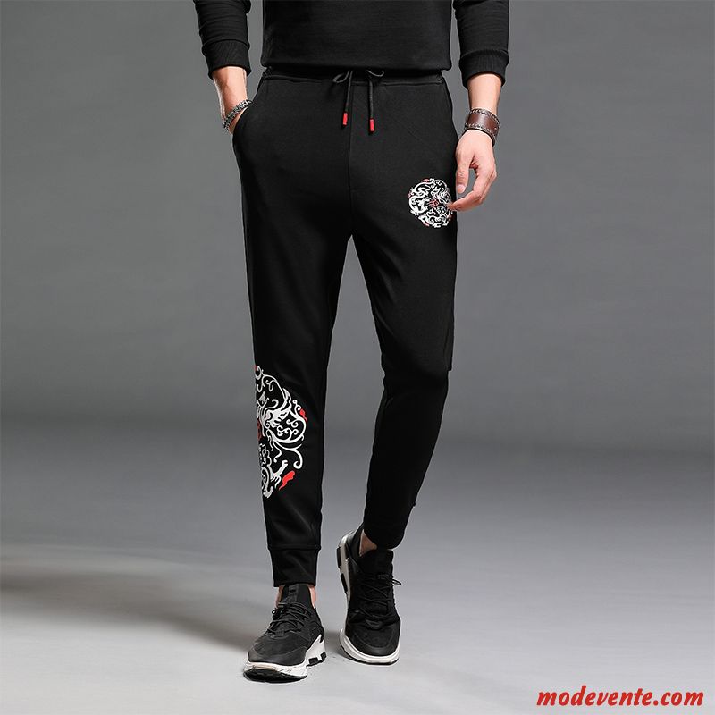 Pantalon Homme Jeunesse Style Chinois Serrés L'automne Maigre Sport Impression Noir