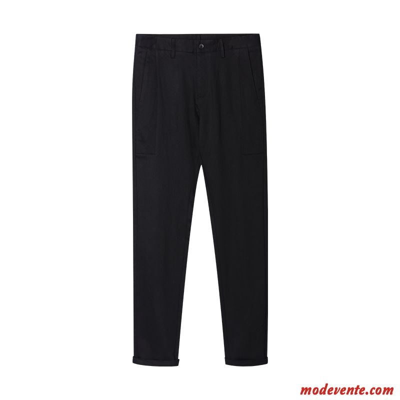 Pantalon Homme Middle Waisted Jambe Droite Longue Jeunesse Pantalons Légèrement Pure Noir