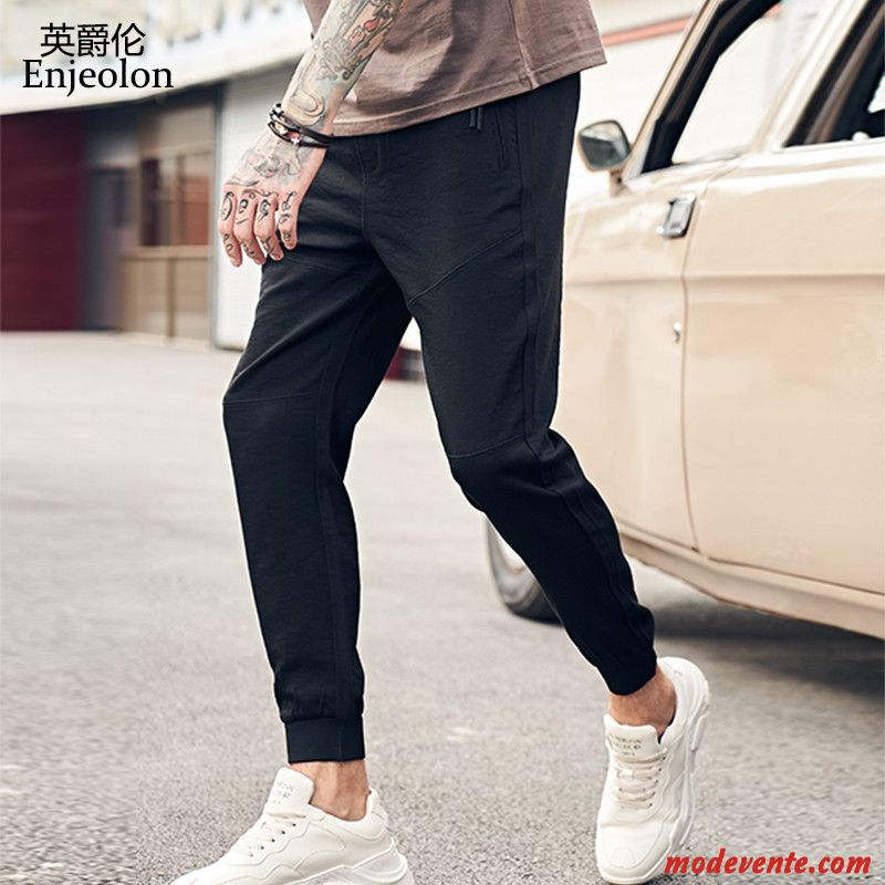 Pantalon Homme Serrés Marque De Tendance Légère Les Pantalons De Survêtement Décontractée Été Noir