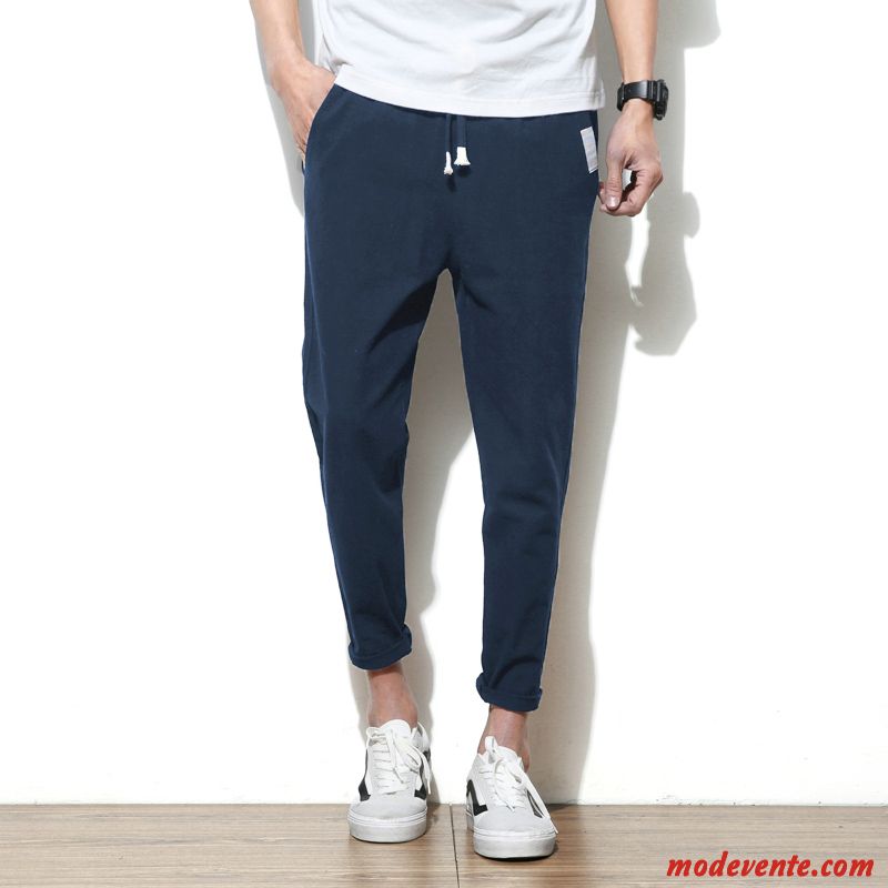 Pantalon Homme Tendance Étudiant Slim Maigre Pantalons Collants Bleu Blanc
