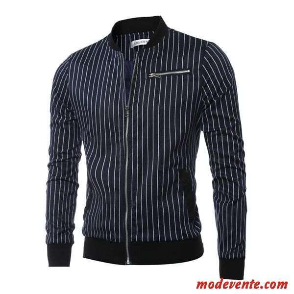 Pas Cher Coréen De Mode Stripe Stand Collier Fermeture Éclair Manteau Pour Hommes