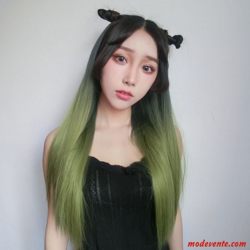 Perruque Femme Pas De Traces Dégradé Cheveux Droits Invisible Longue Naturel Noir Rouge Vert Gris